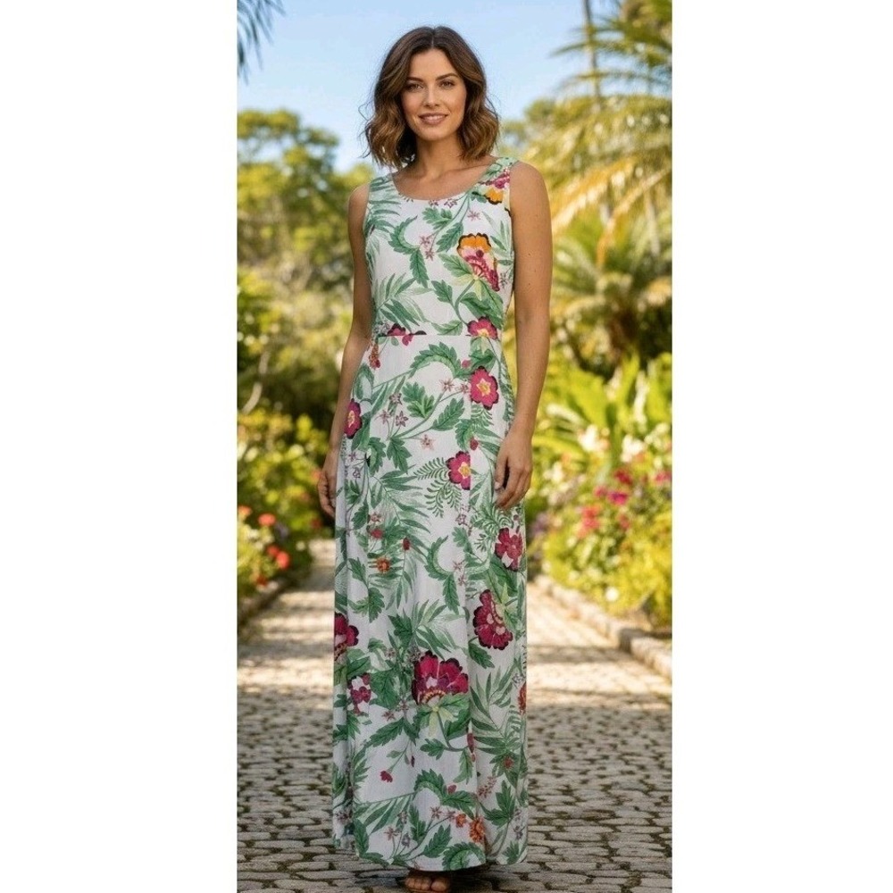 Kate‎ & Mallory Dress Womens Size XS Sleeveless Floral Drape Back Knit Maxi Y2K